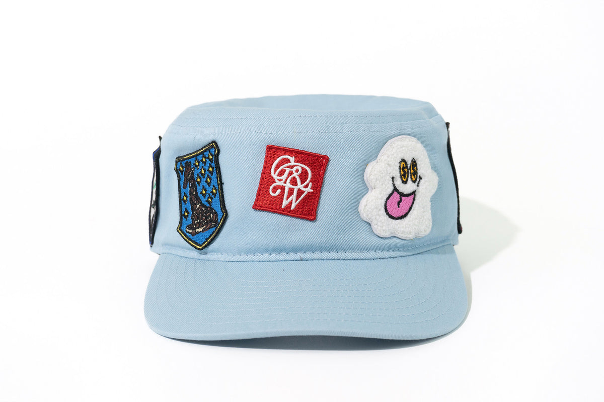 GRAF&WU Cute Patchwork Embroidered Ghost Street Flat Top Camp Cap