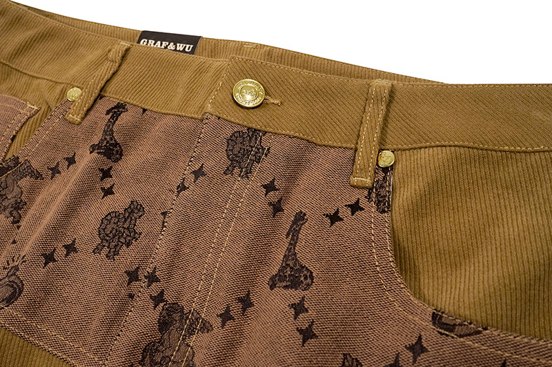 GRAF&WU Fashion Spliced Canvas Workwear Loose Trousers