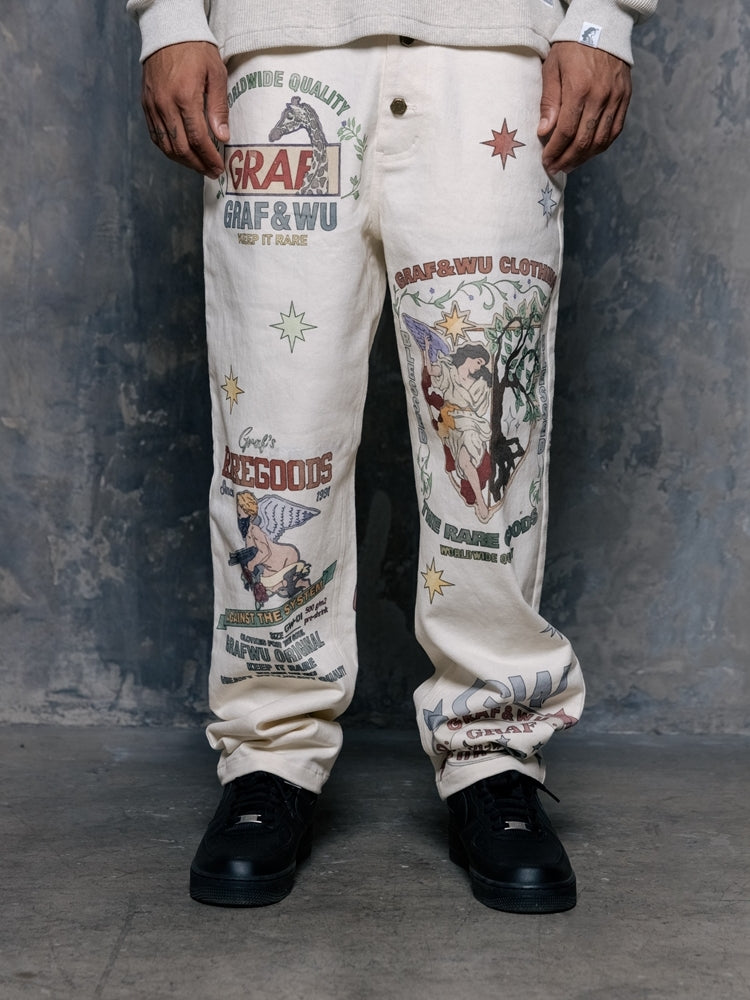 GRAF&WU Brand LOGO Angel Goddess Printing Cargo Pants