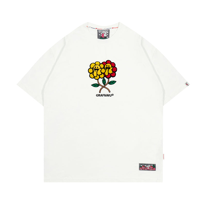 GRAFWU Nature Series Cute Ghost Bee, Flower, Snail, Elements Embroidered T-Shirt