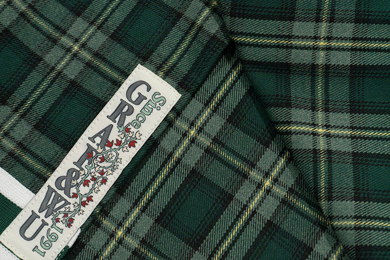 GRAF&WU Embroidered Plaid Button Up Shirt Ribbed Trim Oversized Streetwear