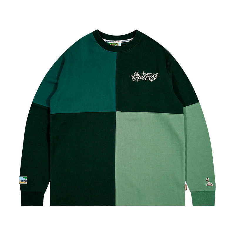 GRAF&WU Letter Embroidery Four-Patch Streetwear Long-Sleeve T-Shirt