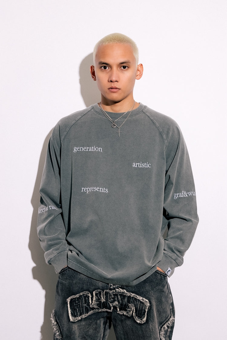 GRAF&WU Keep It Rare Hustle Hard Slogan Vintage Long-sleeve Shirt