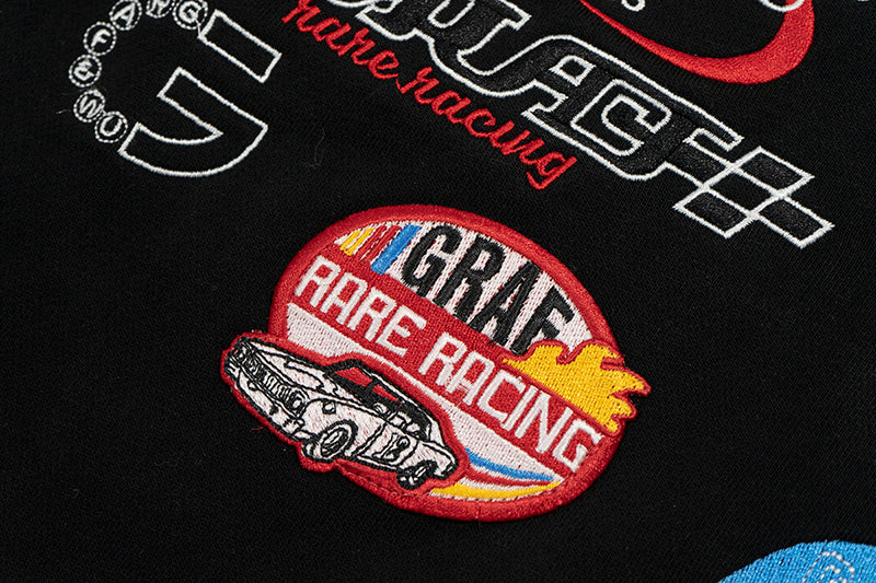 GRAF&WU Racing Gas Car Series Retro Multi-Logo Flame Design Hoodie
