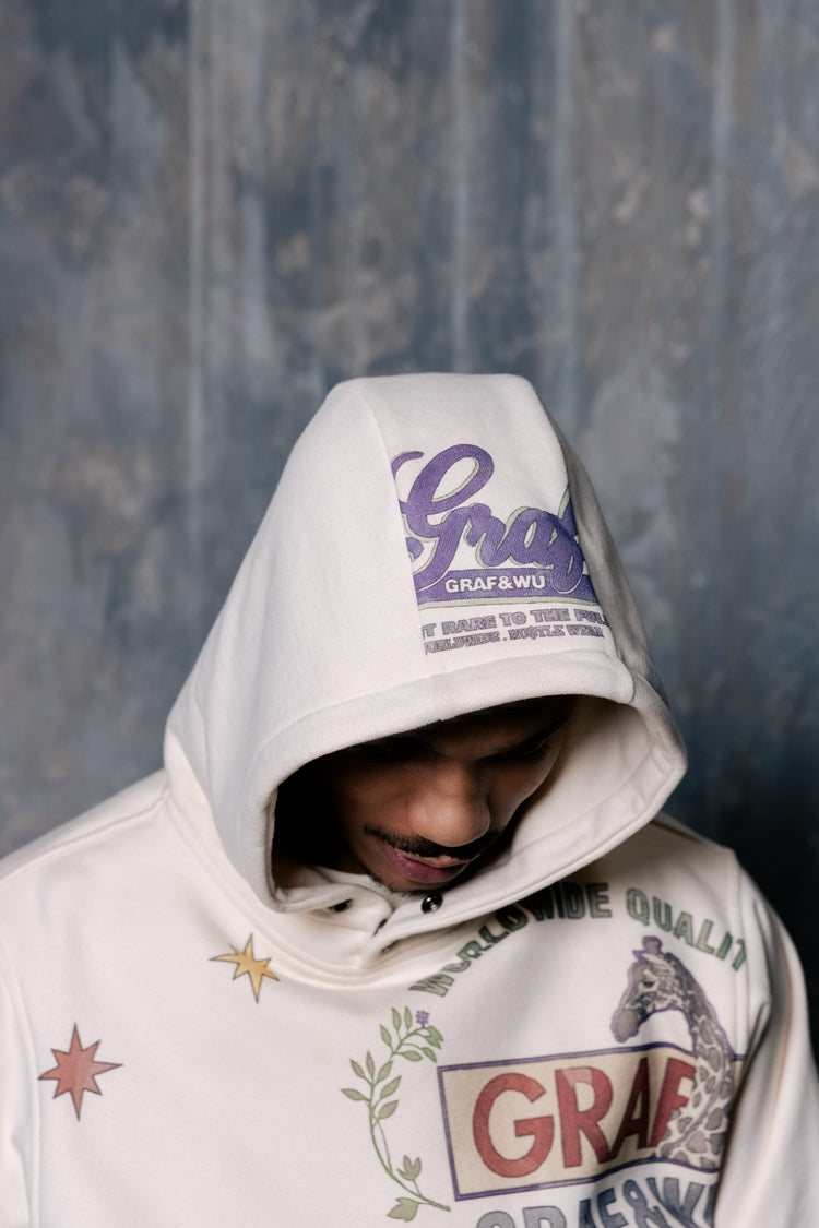 GRAF&WU Peace Dove Giraffe Flower Brass Button Fleece Hoodie