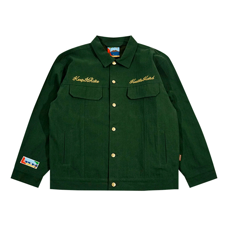 GRAF&WU Brand Letter Gold Thread Eembroidery Workwear Jacket Coat