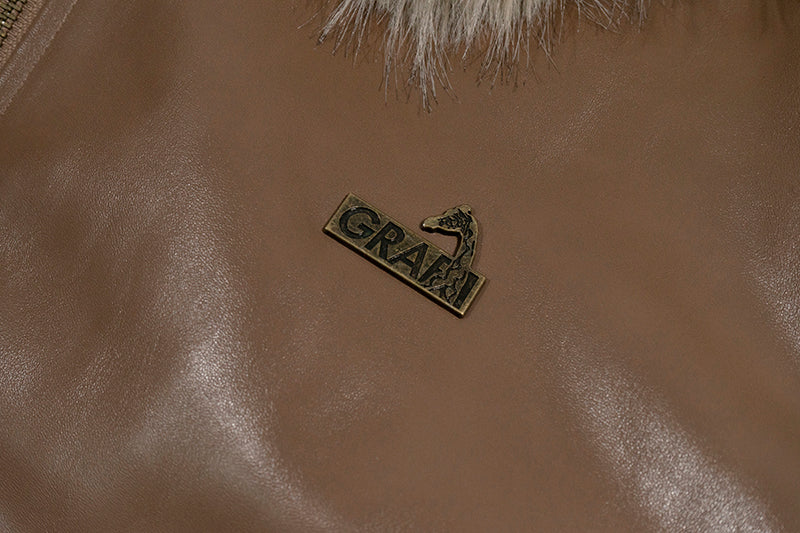 GRAF&WU Detachable Fur Collar PU Leather Metal Angel Deer Thick Jacket - Premium Winter Streetwear