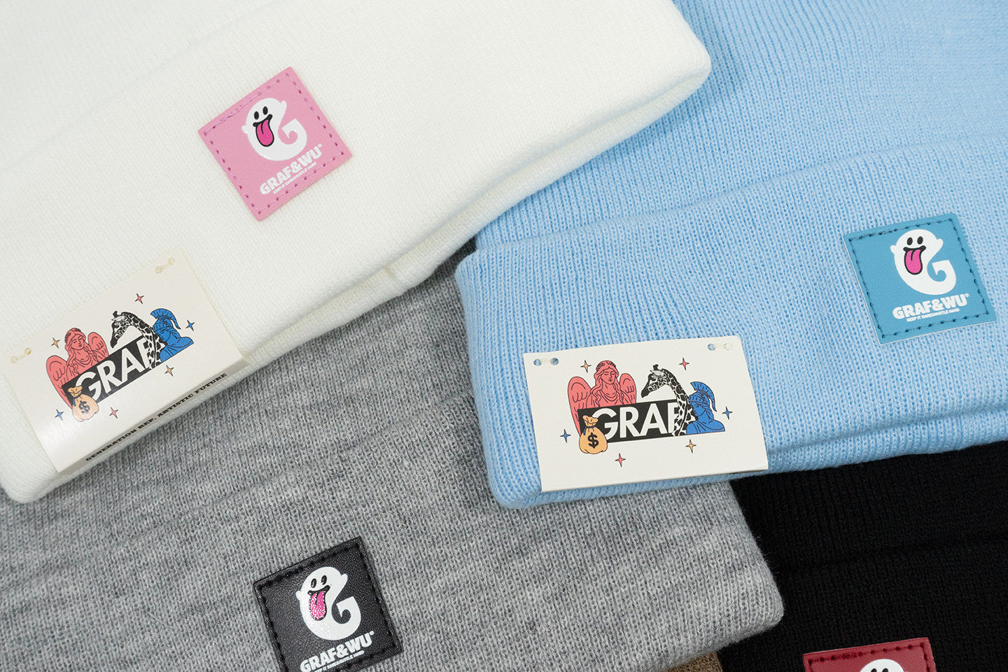 GRAF&WU Cute Ghost G Letter Leather Label Knitted Beanie