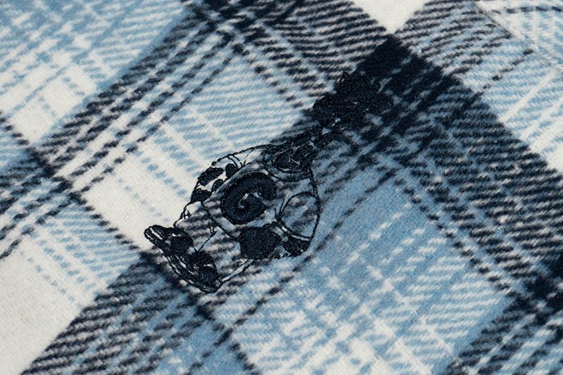 GRAF&WU Porcelain Blue Embroidered Deer Streetwear Loose Thick Shirt