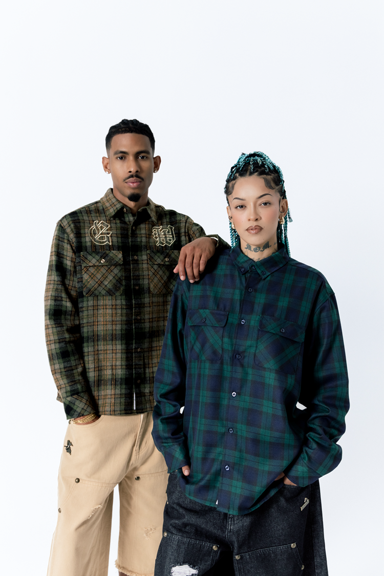 GRAF&WU Embroidery GW Streetwear Checked West Coast Brushed Shirt