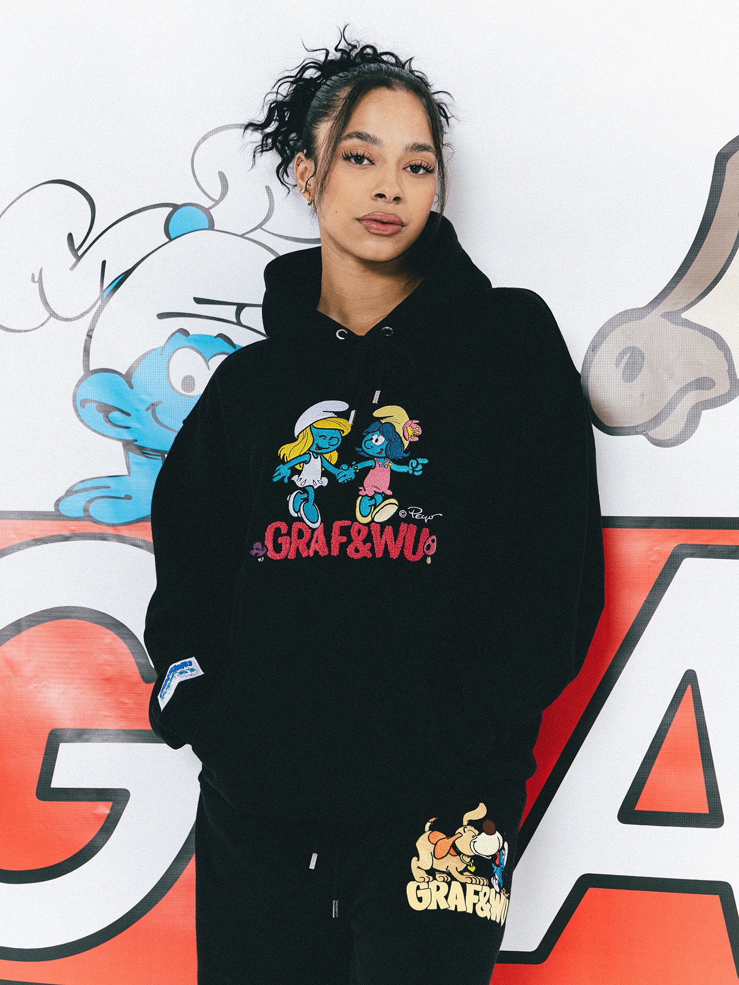 GRAF X SMURF Dancing Star Flower Embroidered Cartoon Fleece Hoodie