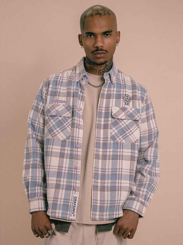 GRAF&WU Brand Letter Embroidered Fashion Flannel Loose Shirt
