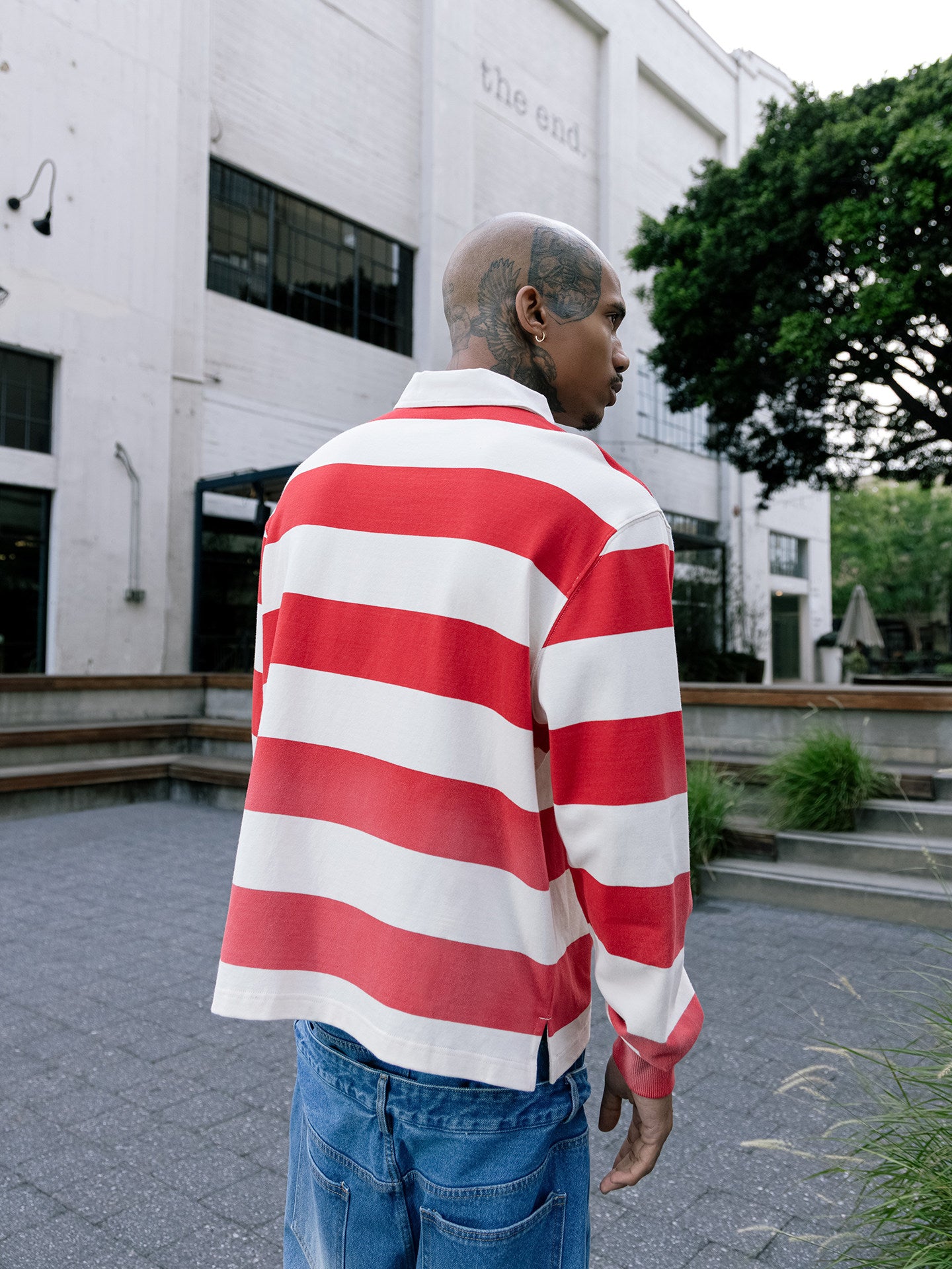 GRAF&WU Striped Polo Collar Rugby Style Design Long Sleeves Shirt