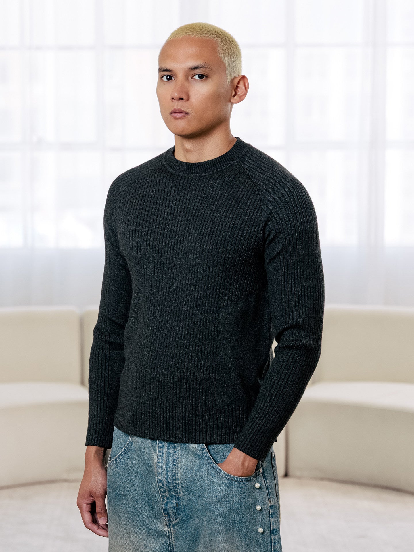GRAF&WU Slim-fit Chunky Ribbed Patchwork Base Sweater