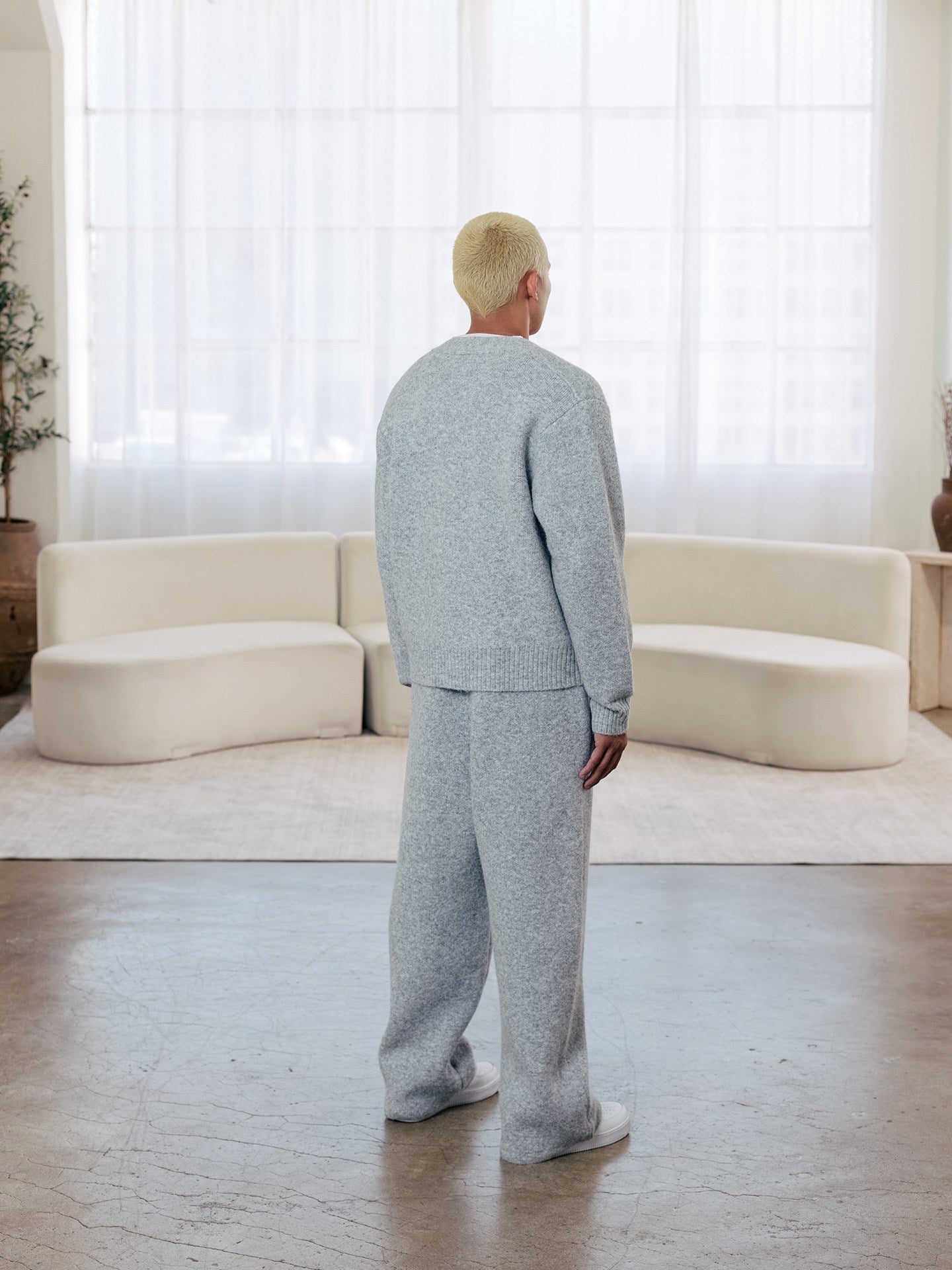 GRAF&WU Letter Embroidered Thick Warm Knitted Mohair Casual Trousers