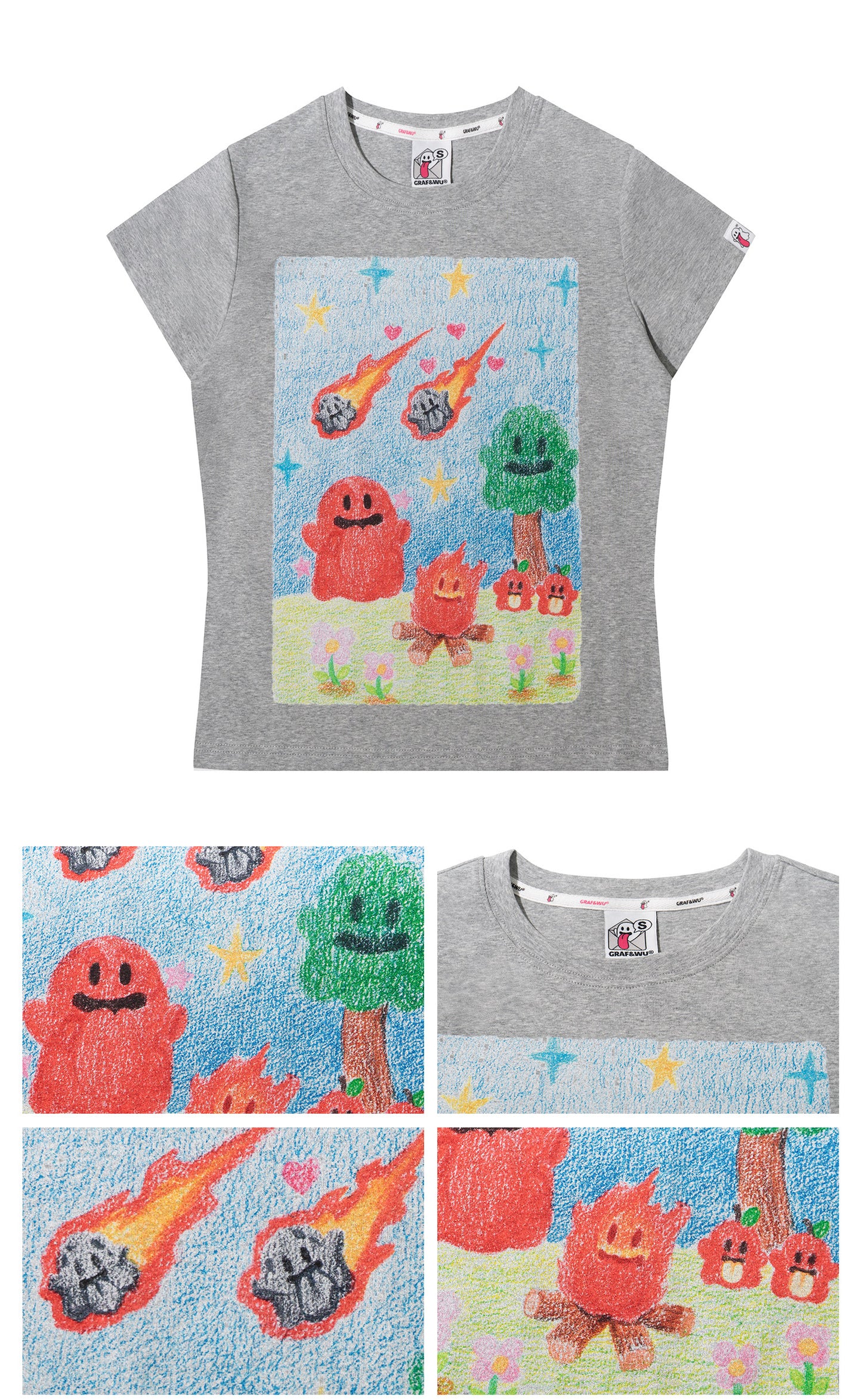 GRAF&WU Artistic Painted Solar System Planets Cute Ghost Hot Girl T-shirt