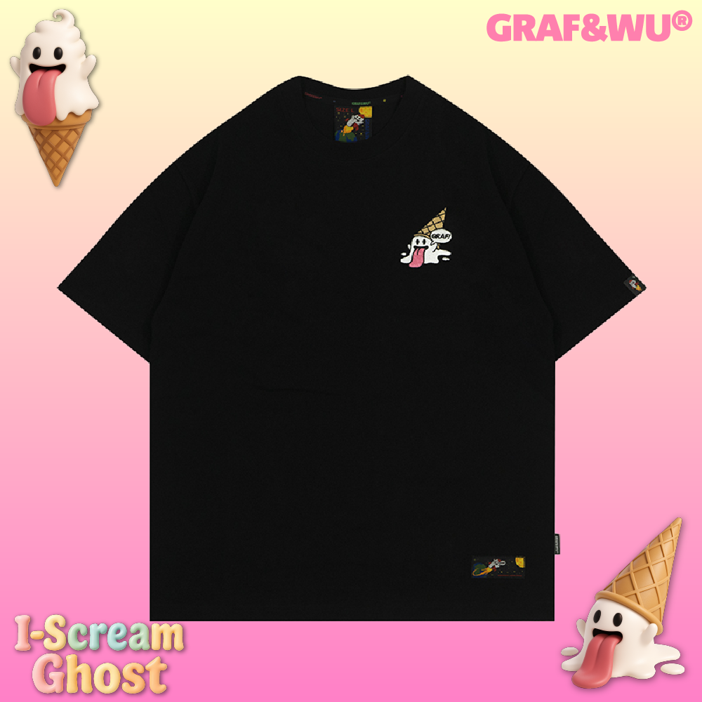 GRAF&WU 【Summer Special】T-shirts12 Ice Cream Cute Ghost Short Sleeves Embroidered Short Sleeve Men Women Cotton Casual T-shirt
