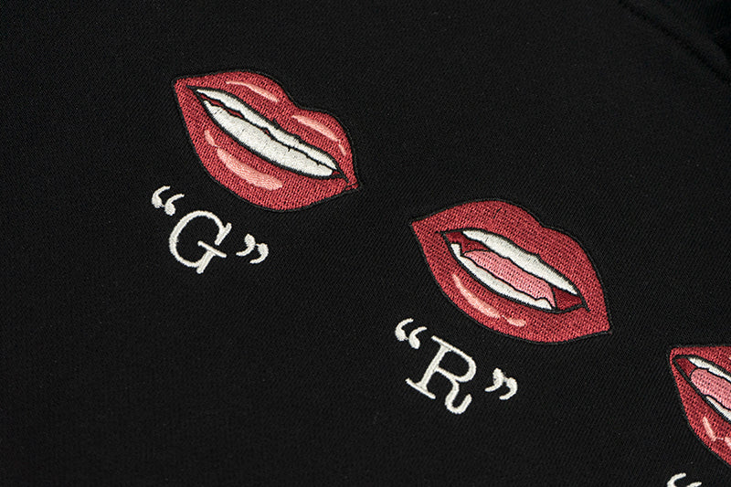 GRAF&WU Lips Say GRAF Lip-sync Embroidery Hoodie Cozy Sweatshirt