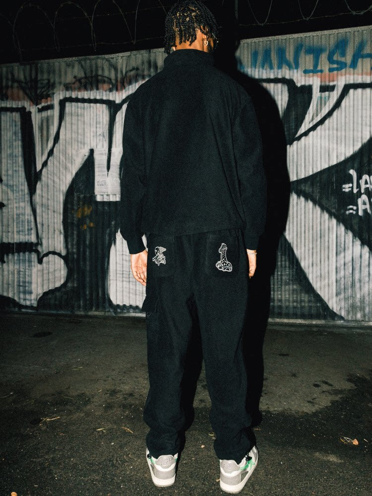 GRAF&WU Fashion Embroidery Design Fleece Cargo Pants