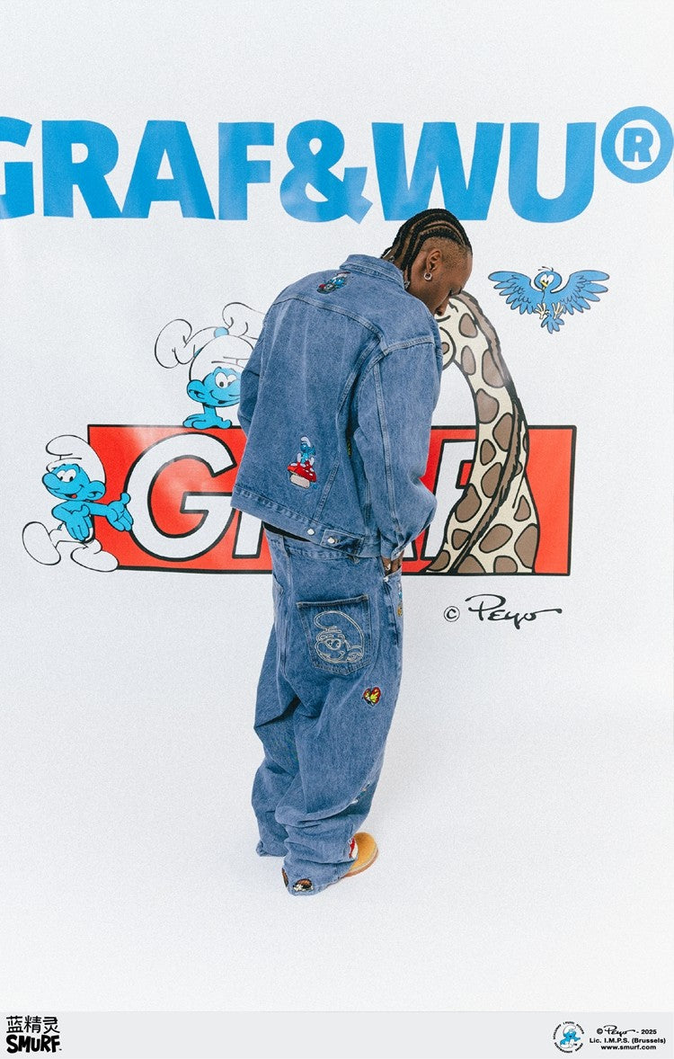 GRAF X SMURF Animal Character Embroidered Denim Jacket