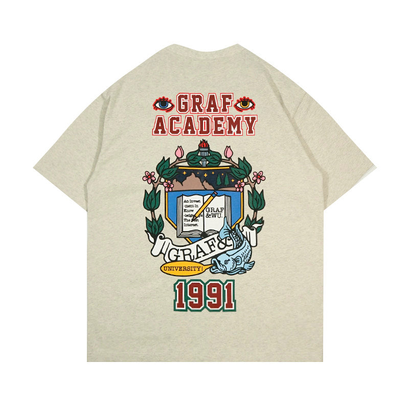 GRAF&WU Giraffe University Knowledge Power Embroidered Badge Cotton T-shirt