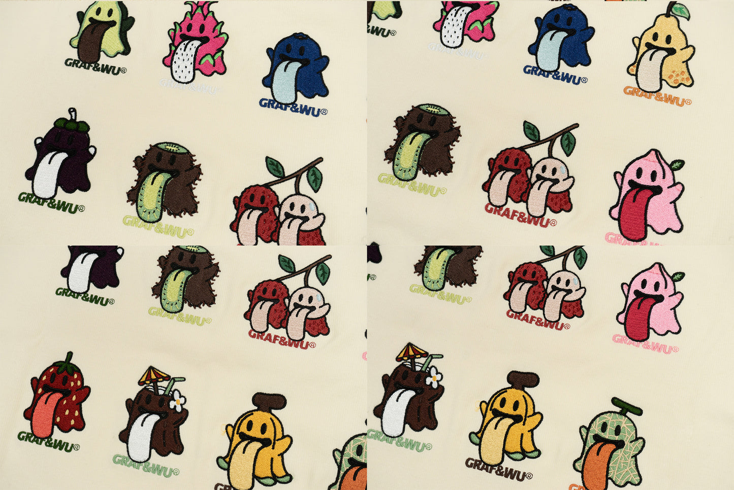 GRAF&WU Fruit Party 12 Fruit Cute Ghosts Embroidery Long-sleeves Shirt