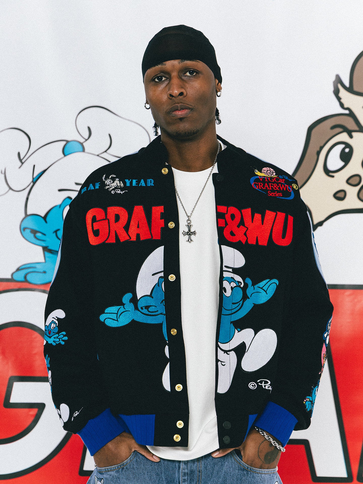 GRAF X SMURF Collaboration Fashion Embroidered Racing Jacket | Limited Edition Streetwear
