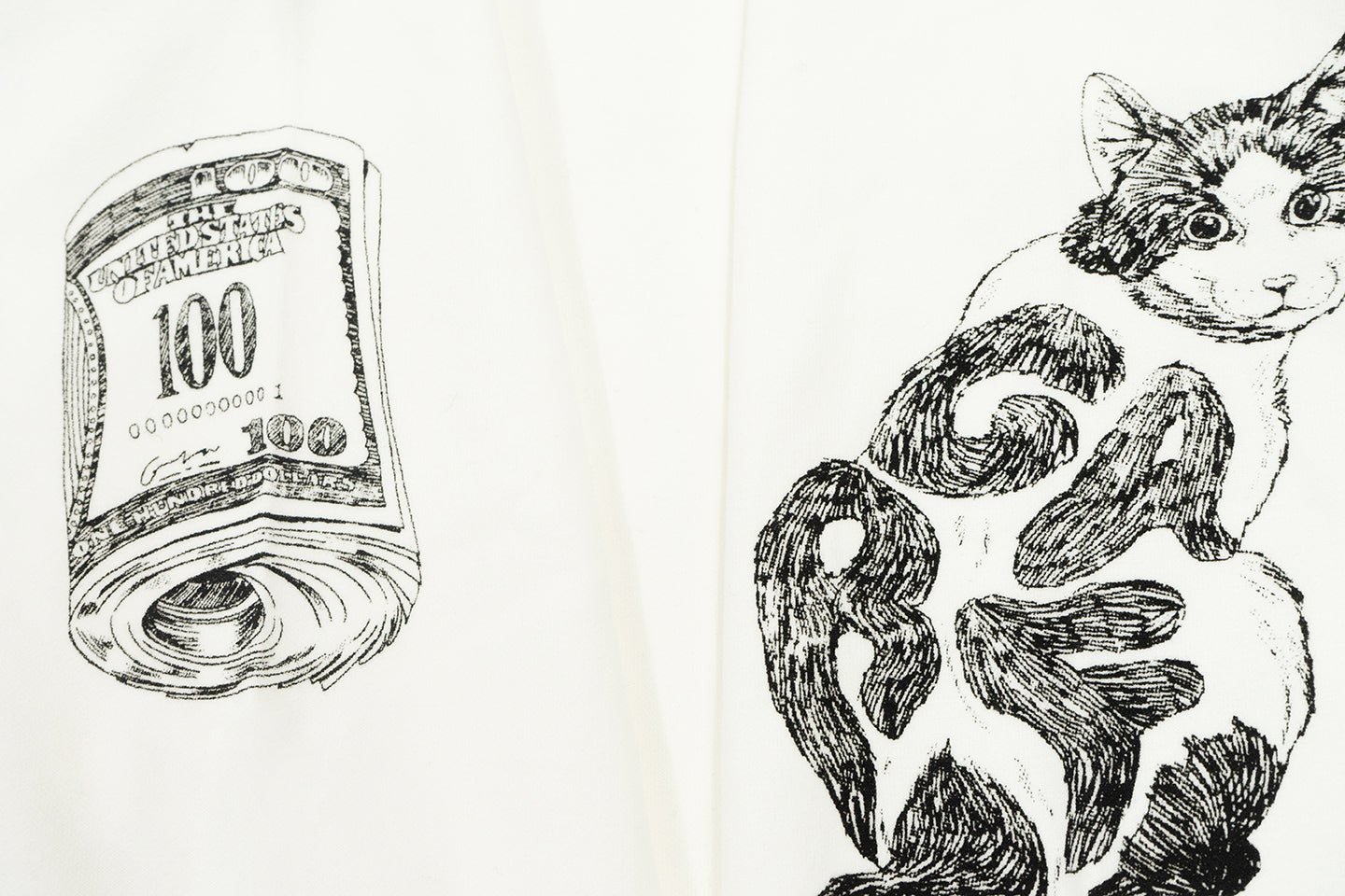 GRAF&WU Cat Giraffe Sketch Graphic Vintage Long Sleeves Shirt