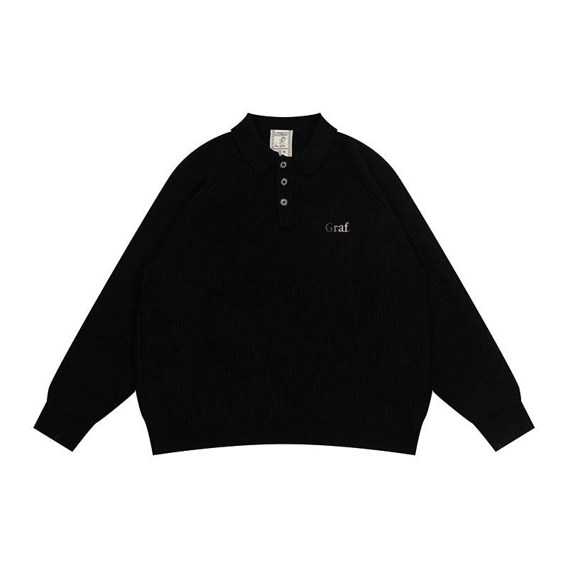 GRAF&WU Original Graf Embroidered Knitted Short POLO Collar Sweater