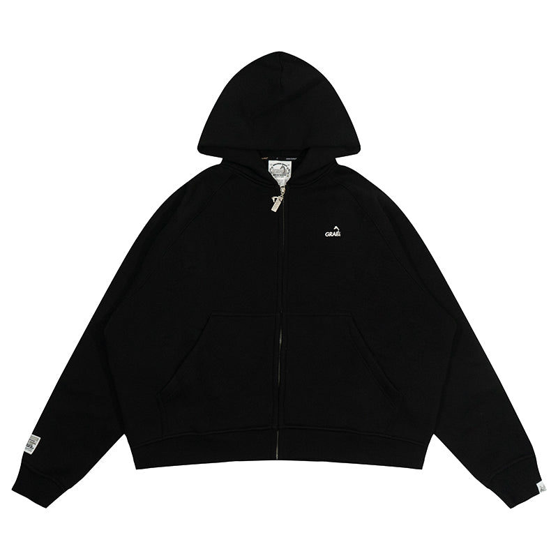 GRAF&WU Zip-up Hoodie Metal Deer Emblem Thick Fleece Cardigan