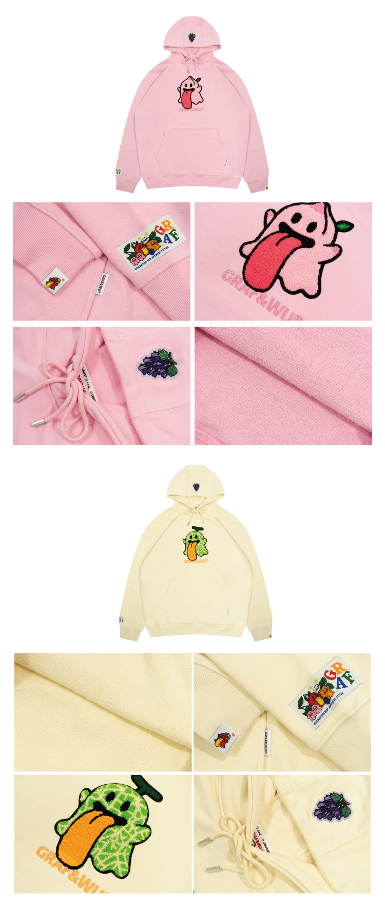 GRAF&WU Fruit Cute Ghost Towel Embroidery Fleece Hoodie