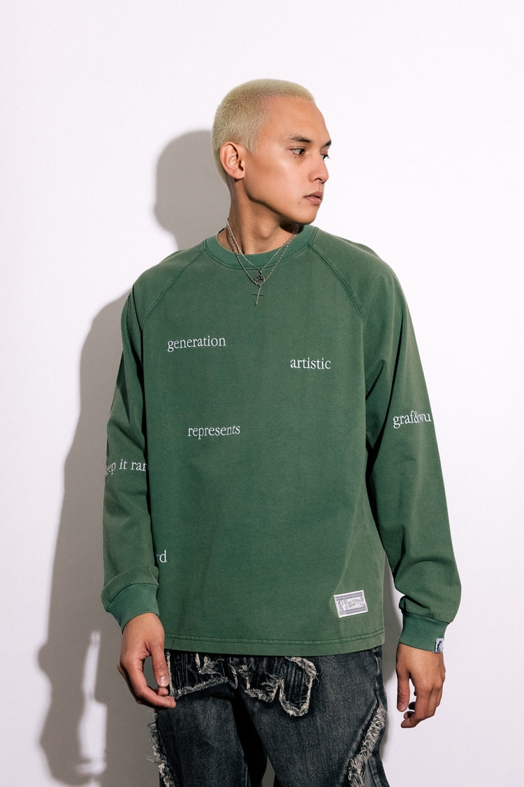 GRAF&WU Keep It Rare Hustle Hard Slogan Vintage Long-sleeve Shirt