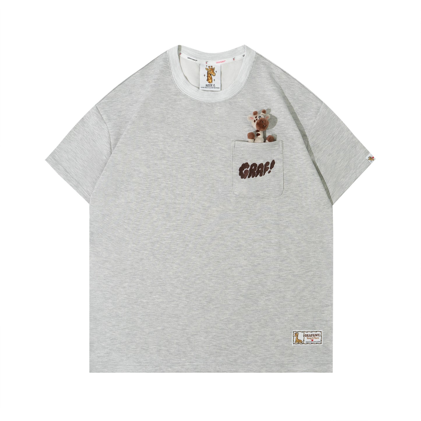 GRAF&WU Pocket Plush Doll Giraffe Angel Cute Ghost Characters Design T-Shirt
