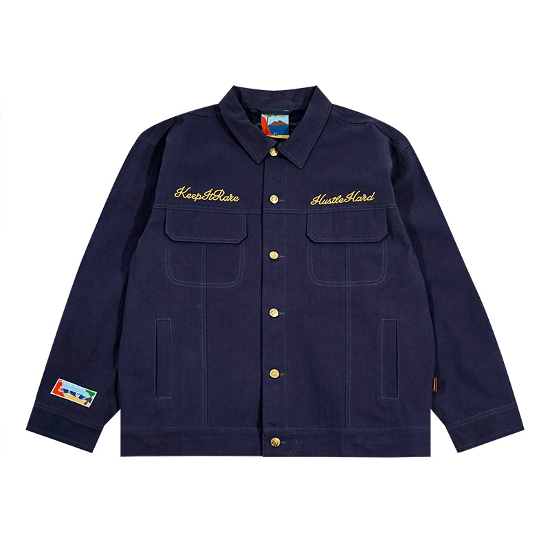 GRAF&WU Brand Letter Gold Thread Eembroidery Workwear Jacket Coat