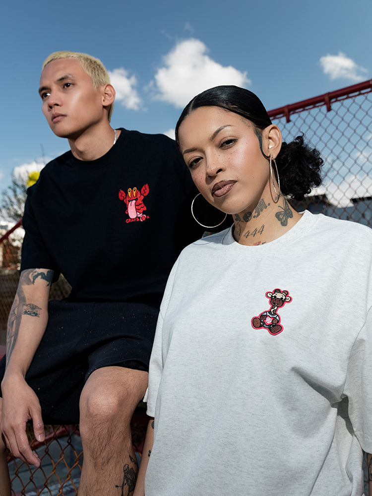 GRAF&WU T-Shirts Crayfish Cute Ghost Short Sleeves Loose Street Fashion Short Sleeve Men Women Cotton Shirts Casual T-Shirt