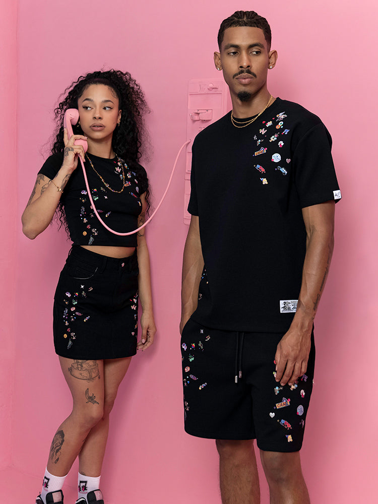 GRAFWU Y2k Sticker Design Pattern Bermuda Shorts