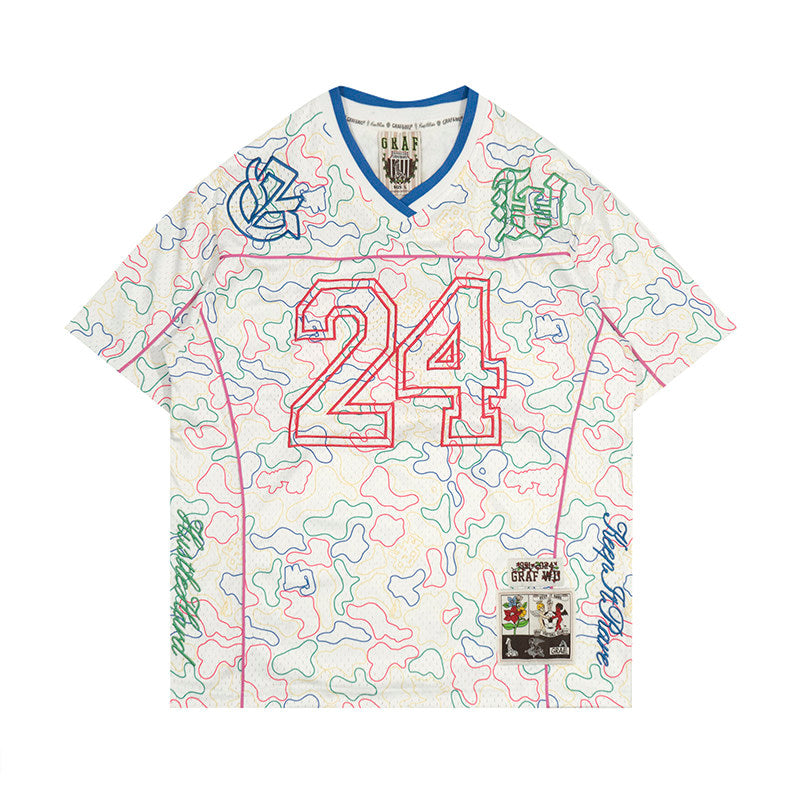 GRAF&WU No.24 Embroidered Mesh Street Camouflage Loose Short-sleeved Jersey