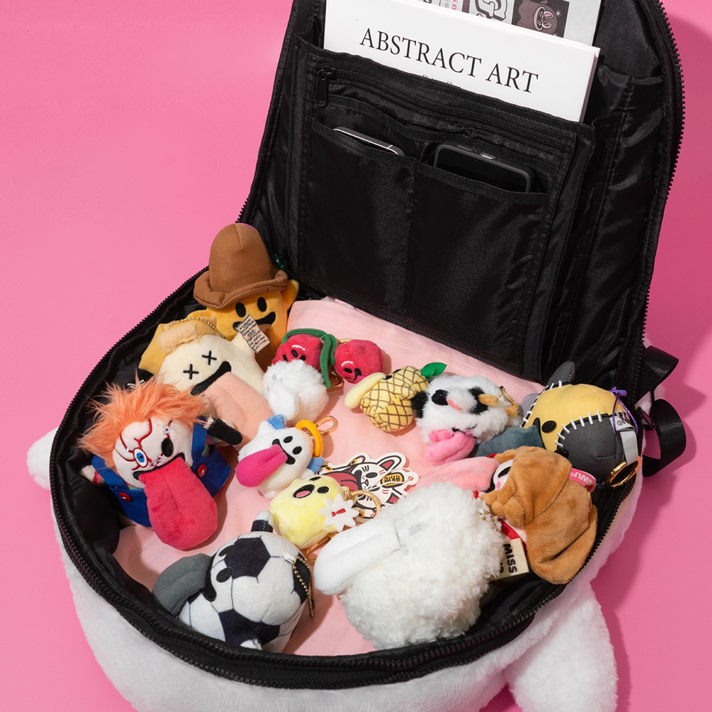GRAF&WU Cute Ghost Plush Backpack 3D Tongue Cartoon Ghost Streetwear Bag Y2K Aesthetic