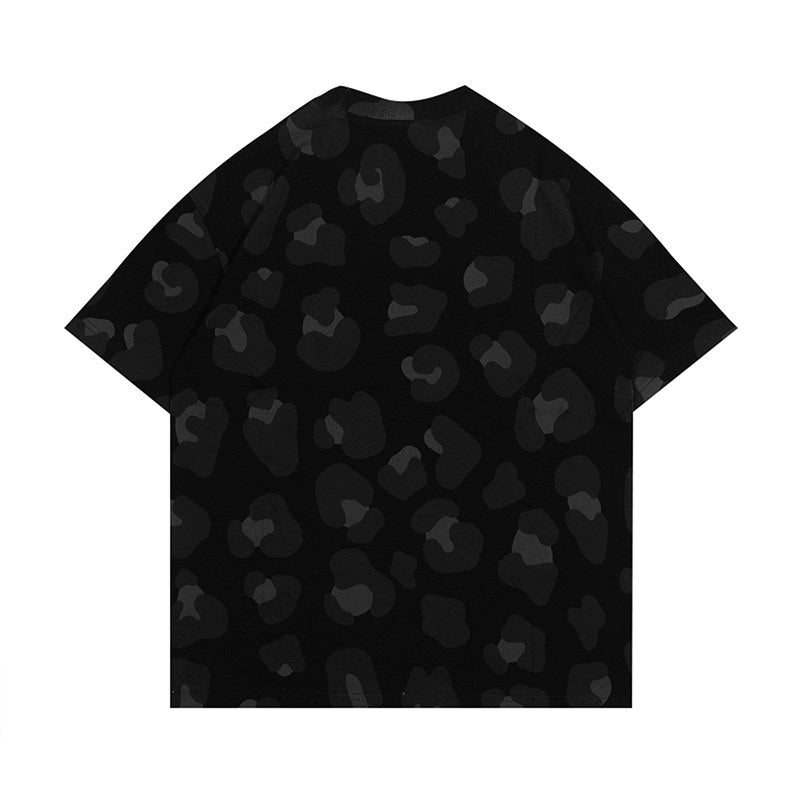 GRAF&WU Rhinestone Letter Design Streetwear Camouflage T-shirt