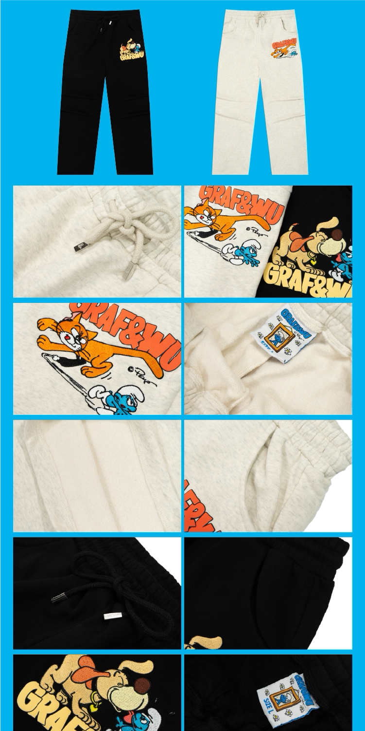 GRAF X SMURF Cat Dog Chasing Embroidered Fleece Trousers