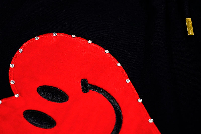 GRAF&WU ILOVEGRAF Smiley Heart Rhinestone Cotton Thick Casual Shorts