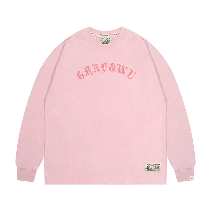 GRAF&WU Daily Curved Letter Print Base Long-Sleeve T-Shirt