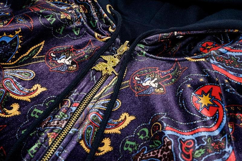 GRAF&WU Paisley Velvet Reversible Thick Pullover Hoodie