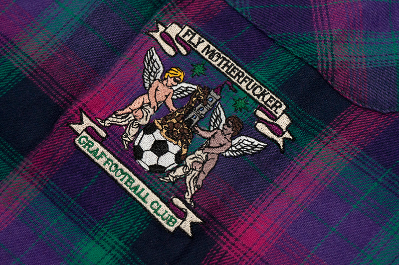 GRAF&WU Plaid Angel Football Embroidery Street Loose Brushed Shirt