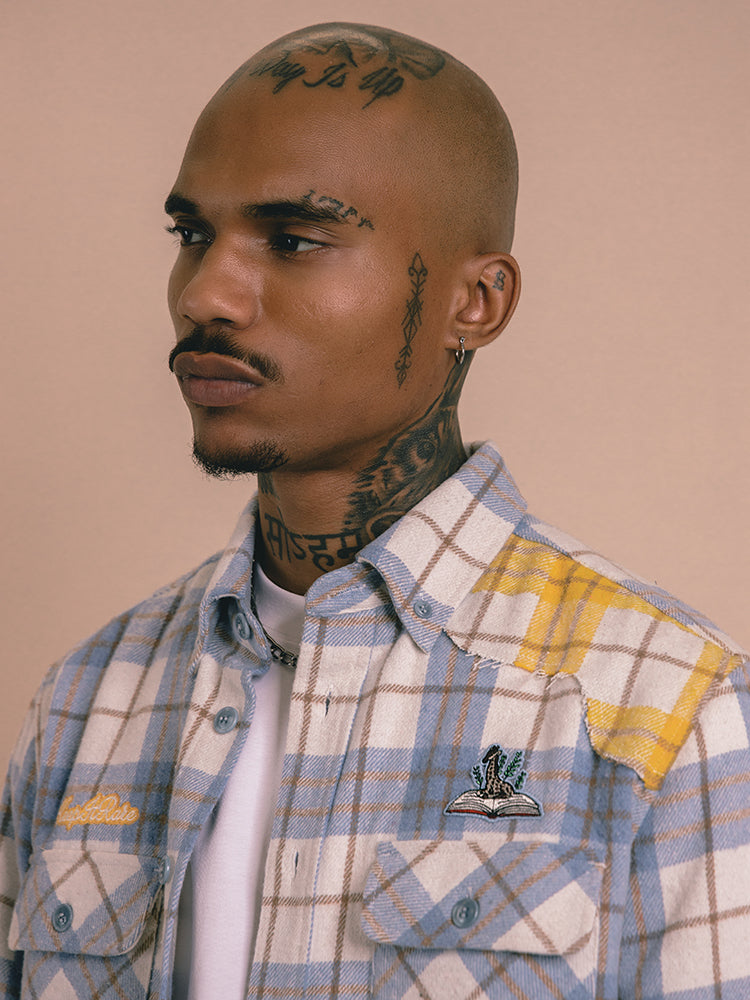 GRAF&WU Spliced Grid Ddesign Flannel Fashion Shirt