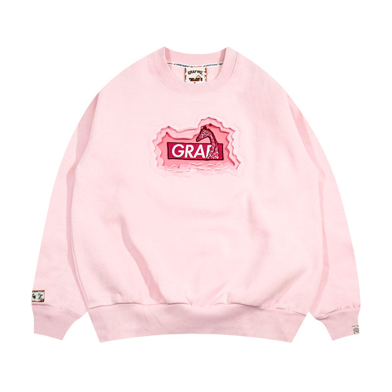 GRAF&WU Classic Erosion 2.0 3D Design Casual Fleece Crew Neck Sweatshirt