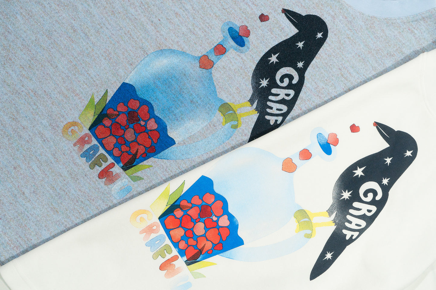GRAF&WU【Giraffe Fable】Black Crow Drinking Water Print Streetwear Cool Feeling T-Shirt