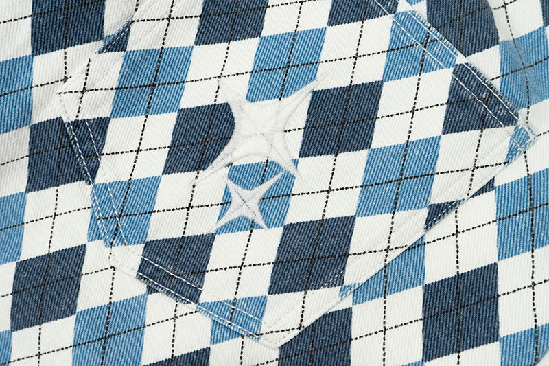GRAF&WU North Carolina Blue Giraffe Diamond Pattern Denim Washed Cargo Pants