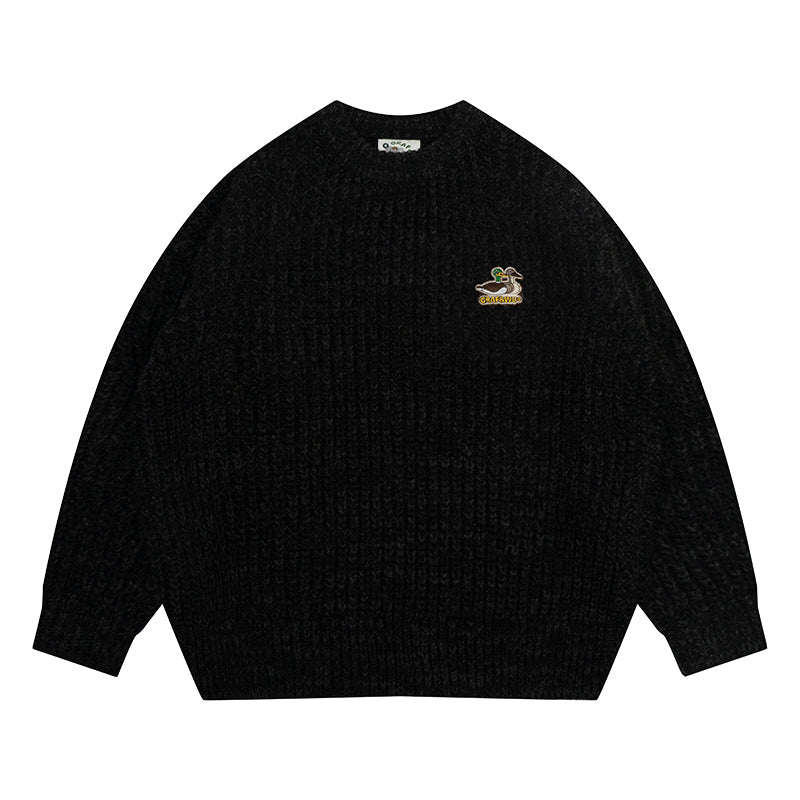 GRAF&WU Duck Couples Embroidered Badge Knitted Cable Knit Thick Sweater