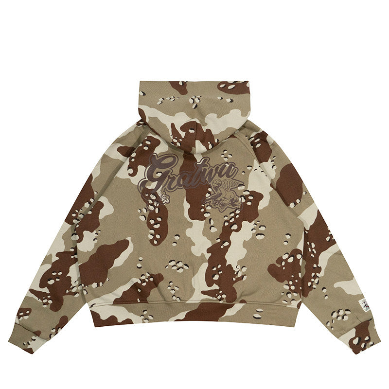 GRAF&WU AK47 Angel Desert Camouflage Streetwear Short Zip-up Hoodie
